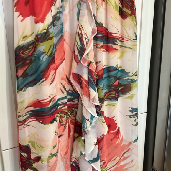 Sangria Watercolour Floral Ruffle Maxi Sleeveless Tropical Dress Size 10 - Picture 5 of 15